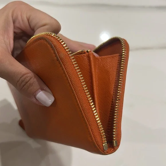 Prada Orange zipper wallet
